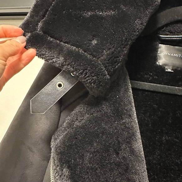 Dynamite Black Suede Biker Jacket with Faux Shearling Lining - Picture 5 of 5